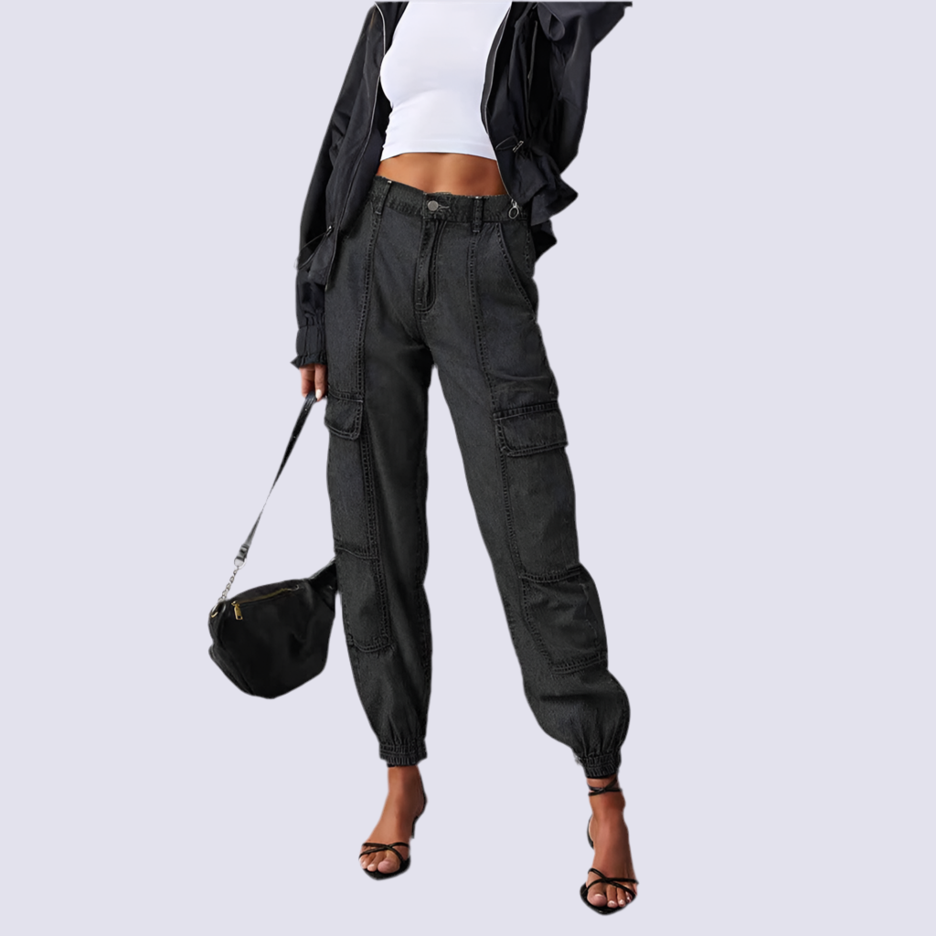Cargo Jeans Women Autumn Casual Elastic Waist Ankle Tied Loose Women Pants