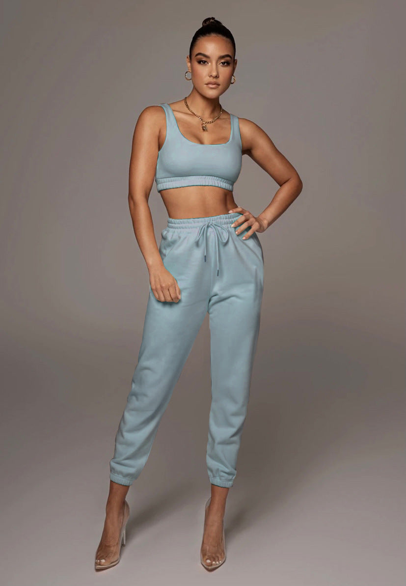 Spring Summer Solid Color Vest Sleeveless Short Women Two Piece Pants Casual Set