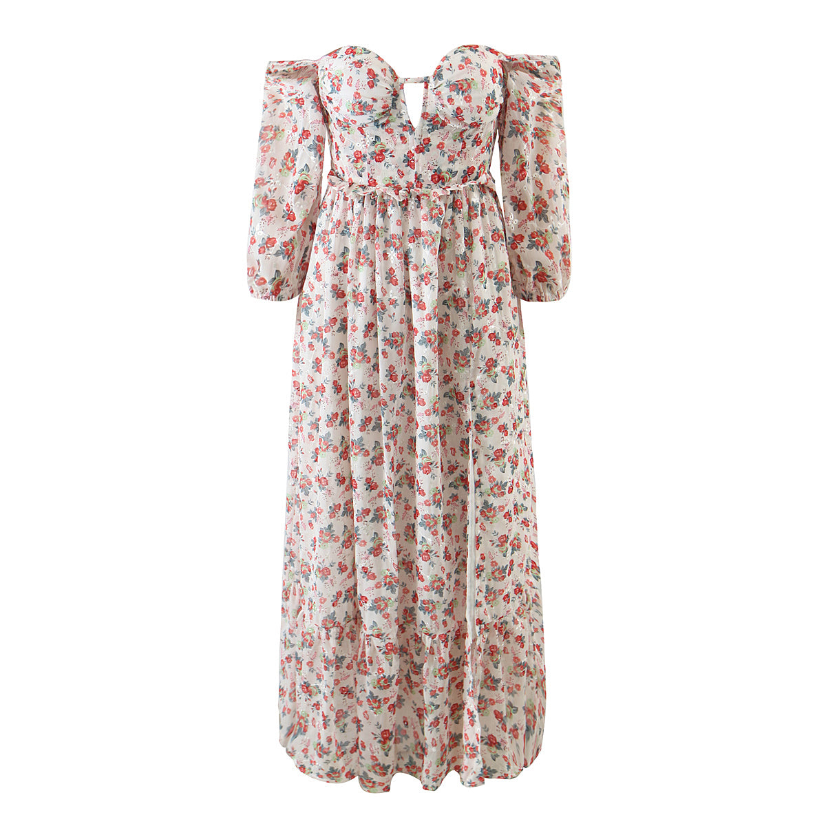Women off Neck Large Swing Side Split Dress Summer Holiday Embroidery Floral