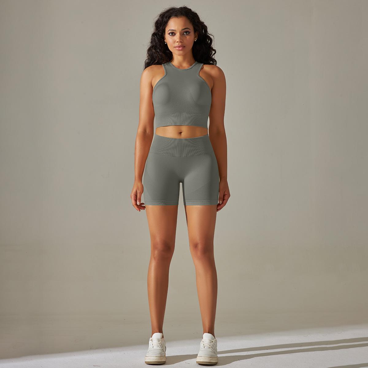 Seamless Knitted Vest Women Clothing Sexy Breathable Push up Sports Fitness Suit Yoga Suit