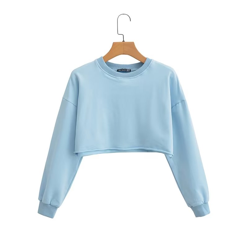 Spring Cropped Sweater Round Neck Loose Long Sleeves Pullover Sweater Women