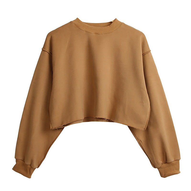 Fleece Lined Long Sleeved Fitness Yoga Wear Top Sports Cropped Short Sweater for Women