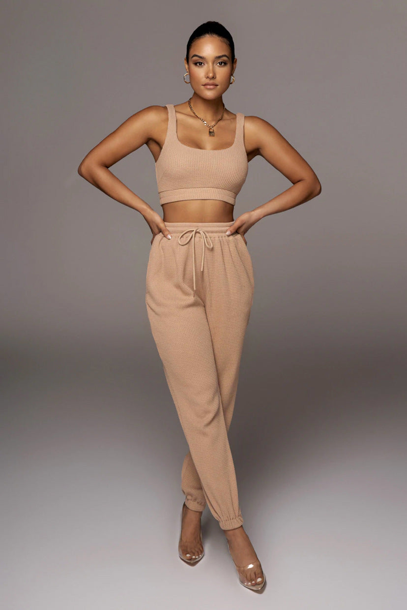Spring Summer Solid Color Body Shaping Vest Short Women Ankle-Tied Trousers Casual Set