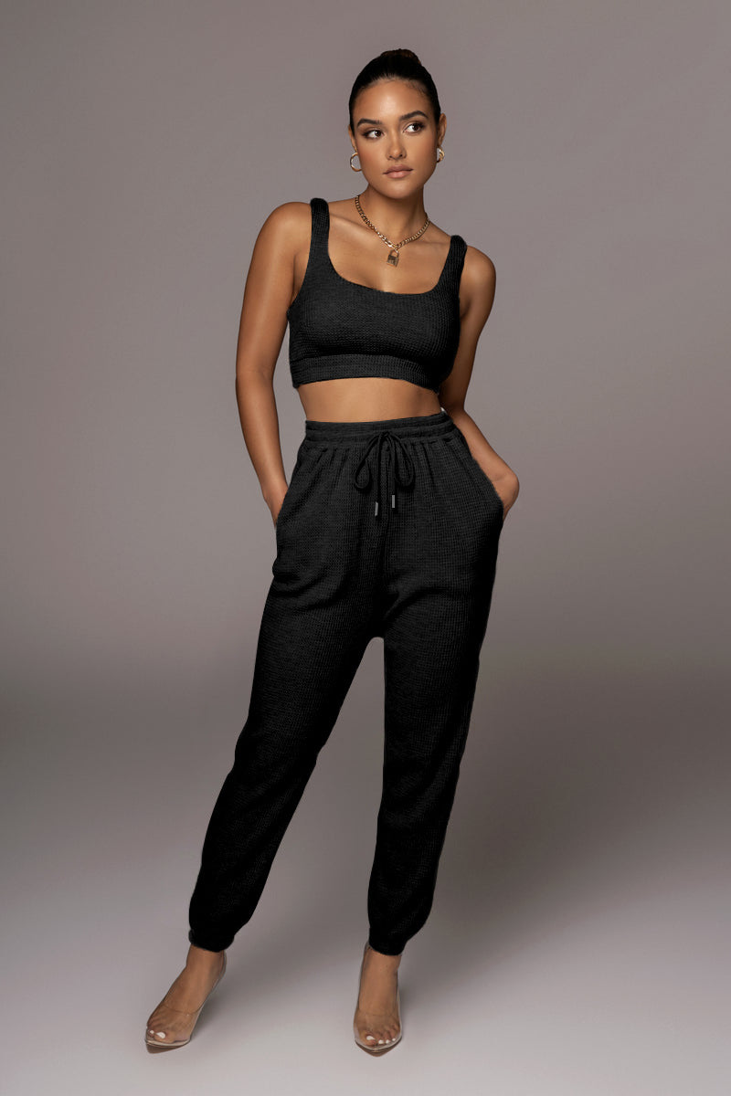 Spring Summer Solid Color Body Shaping Vest Short Women Ankle-Tied Trousers Casual Set