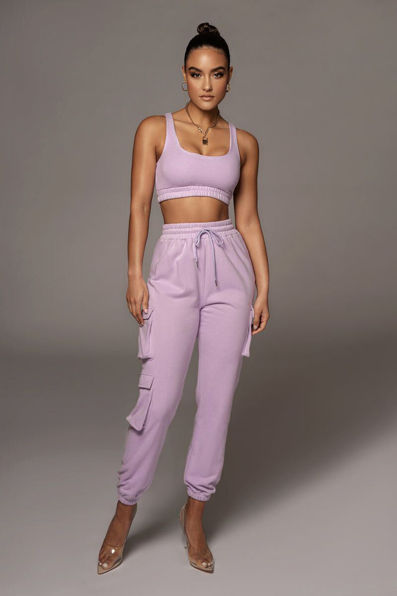 Casual Set Solid Color Pocket Ankle Tied Trousers Body Shaping Vest Two Piece Set Women