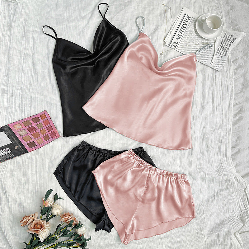 Ladies Homewear Home Ladies Homewear Two Piece Set Artificial Silk Camisole Pajamas Home Wear