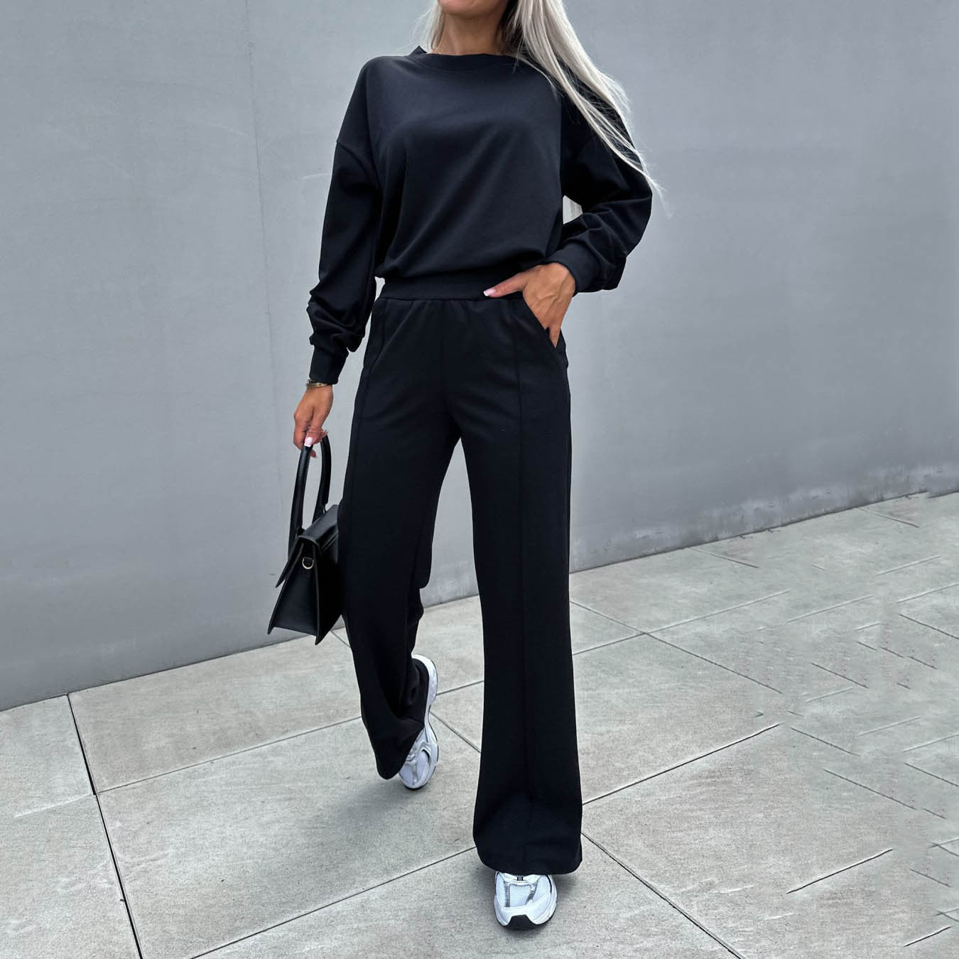 Autumn Winter round Neck Sweater Top Casual Trousers Two-Piece Set Women Clothes Sweater Suit Basic