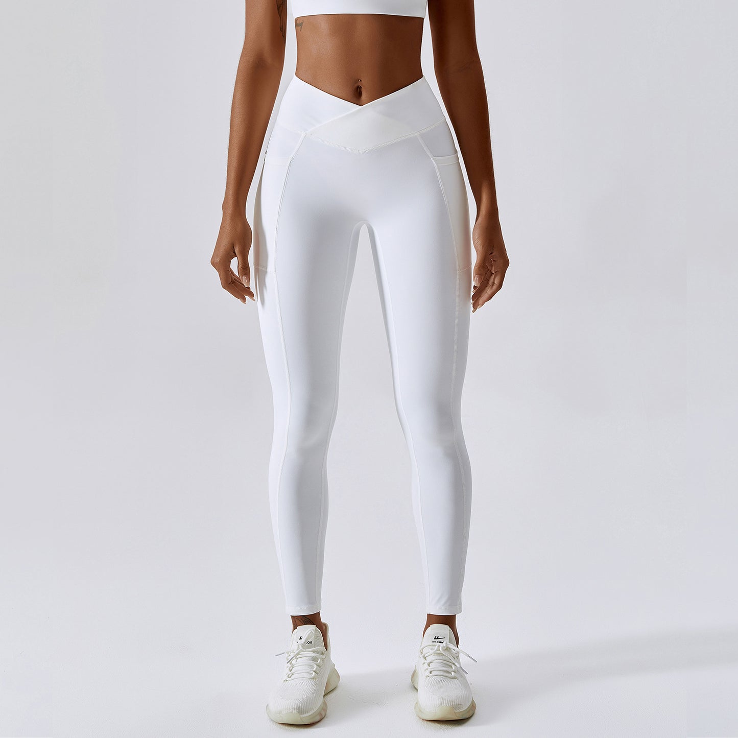 Nude Feel Yoga Pants Hip Lifting Pocket Quick Drying Fitness Pants Criss Cross Waist Head Skinny Running Sports Pants Women