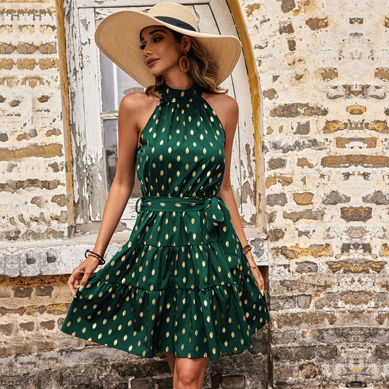 Summer Women Clothing Bronzing Halter Slim Fit Dress