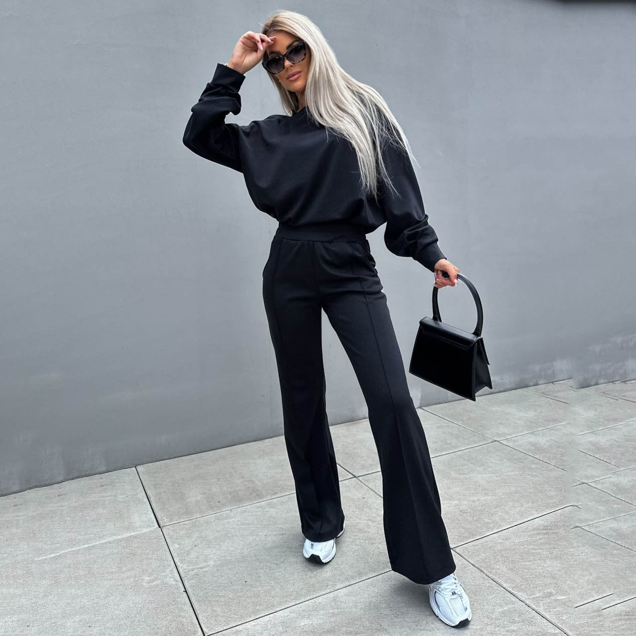 Autumn Winter round Neck Sweater Top Casual Trousers Two-Piece Set Women Clothes Sweater Suit Basic