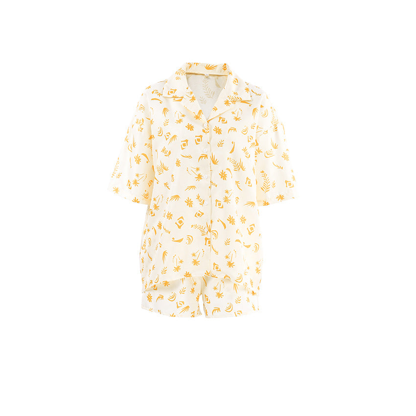 Autumn Pajamas Suit Printed Loose Outer Wear Half Sleeve Shorts Ladies Homewear