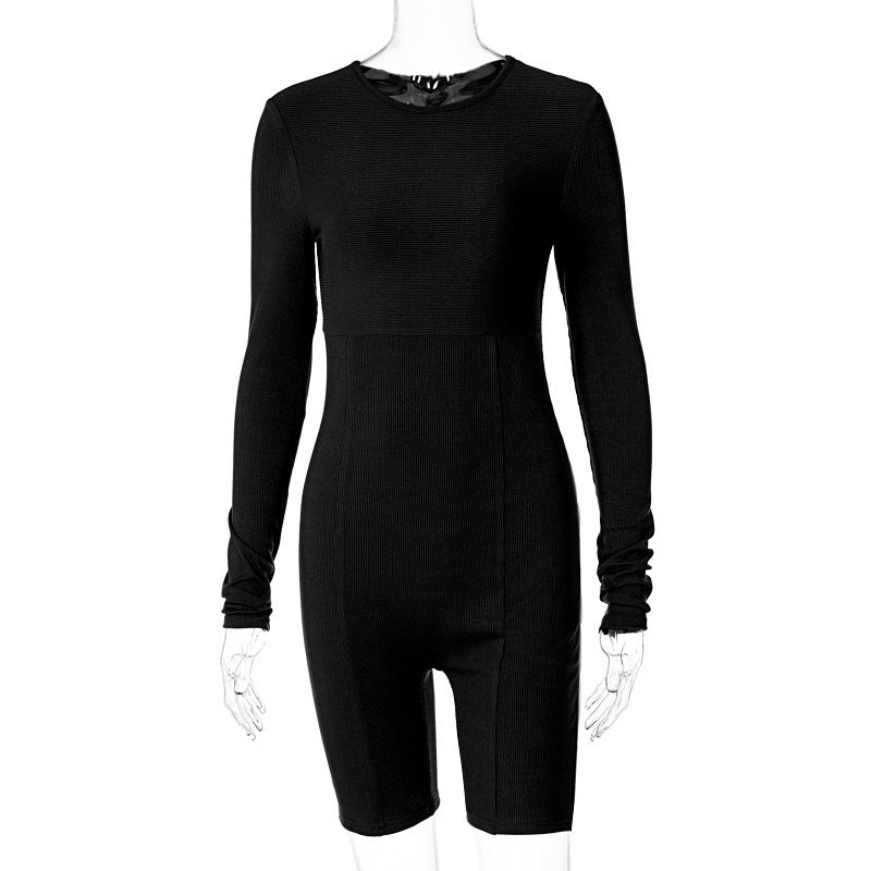 Autumn Winter Women Tight Fitting Solid Color Knitted Slim Sports Yoga Jumpsuit