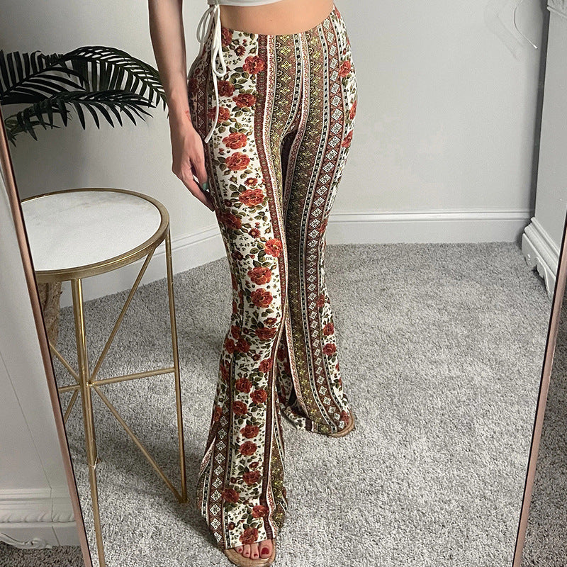 Women Clothing Printed Boho Slightly Flared Leggings