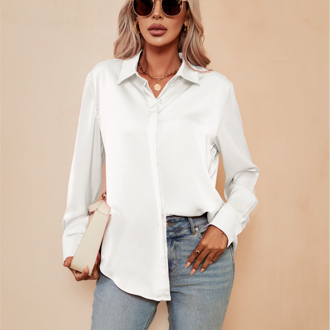 Women Satin Cardigan Top Casual Loose Long Sleeve Shirt