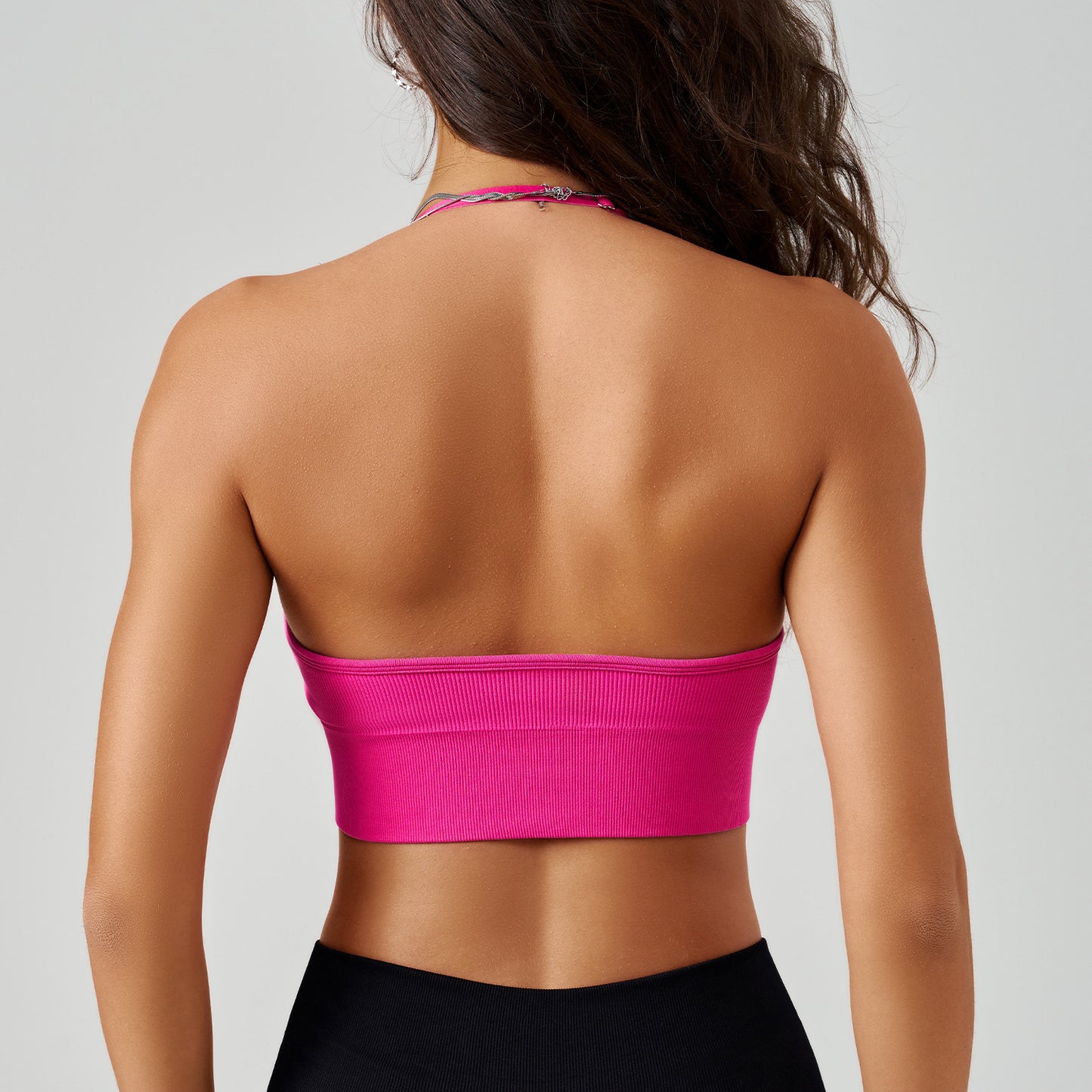 Deep V Plunge Sexy Triangle Cup Yoga Vest Halter Adjustable Beauty Back Moisture Wicking Sports Bra
