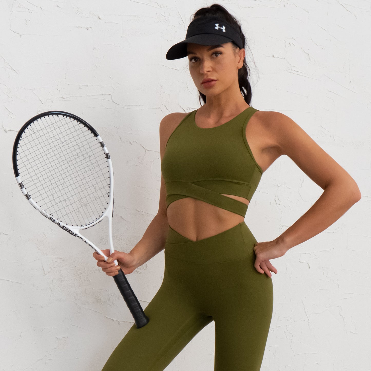 Nude Feel Tight Workout Clothes Women Cross Hem Sports Bra Breathable Short Skirt Cross Waist Head Yoga Pants