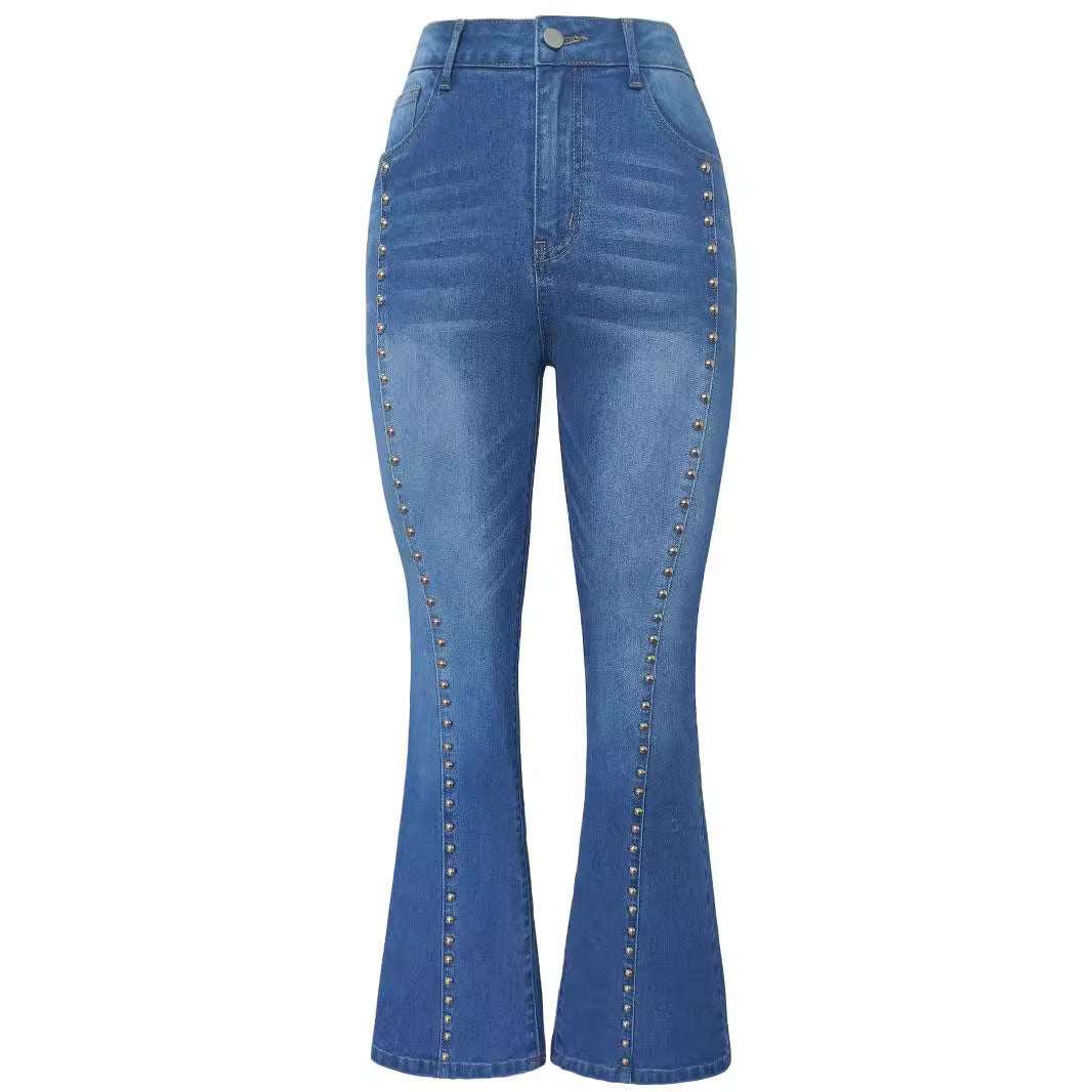 Fall High Waist Skinny Jeans Women Slimming Stretch Rivets Elegant Trousers Women