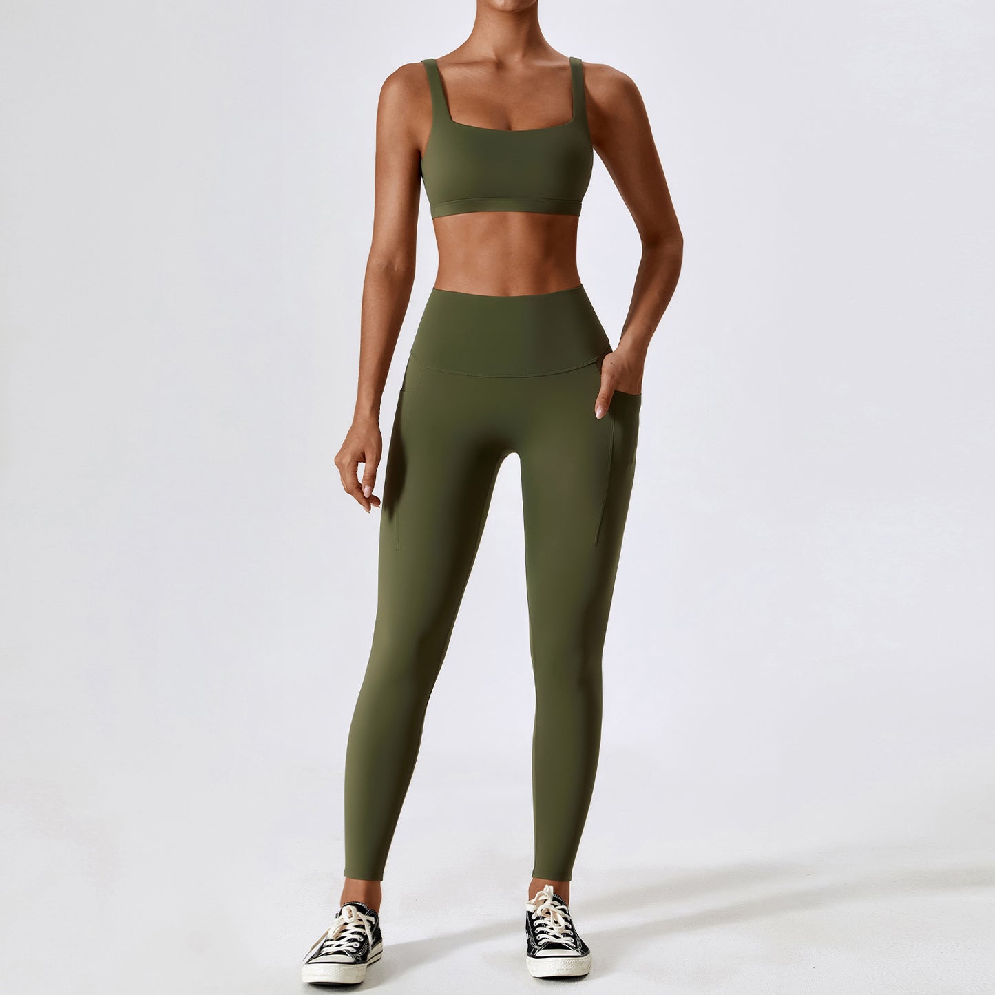 Quick Drying Nude Feel Yoga Clothes Push up Beauty Back Workout Clothes Pocket Hip Raise Skinny Sports Suit