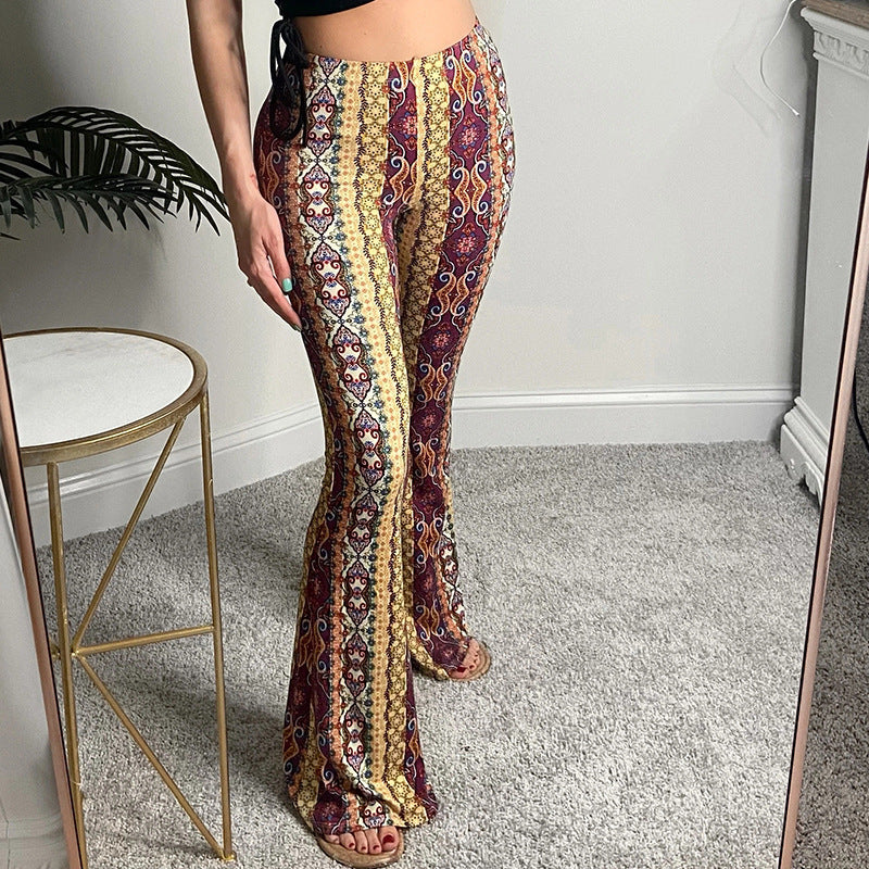 Women Clothing Printed Boho Slightly Flared Leggings