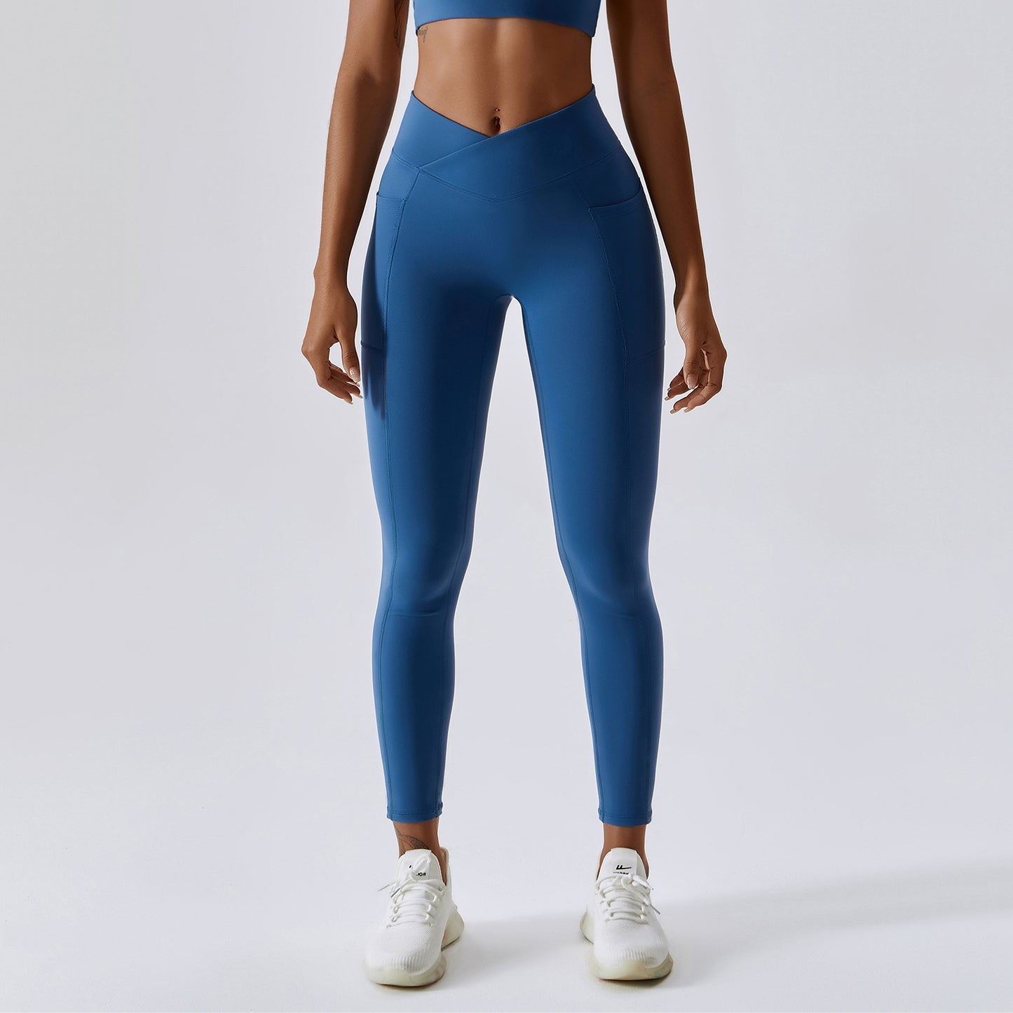 Nude Feel Yoga Pants Hip Lifting Pocket Quick Drying Fitness Pants Criss Cross Waist Head Skinny Running Sports Pants Women