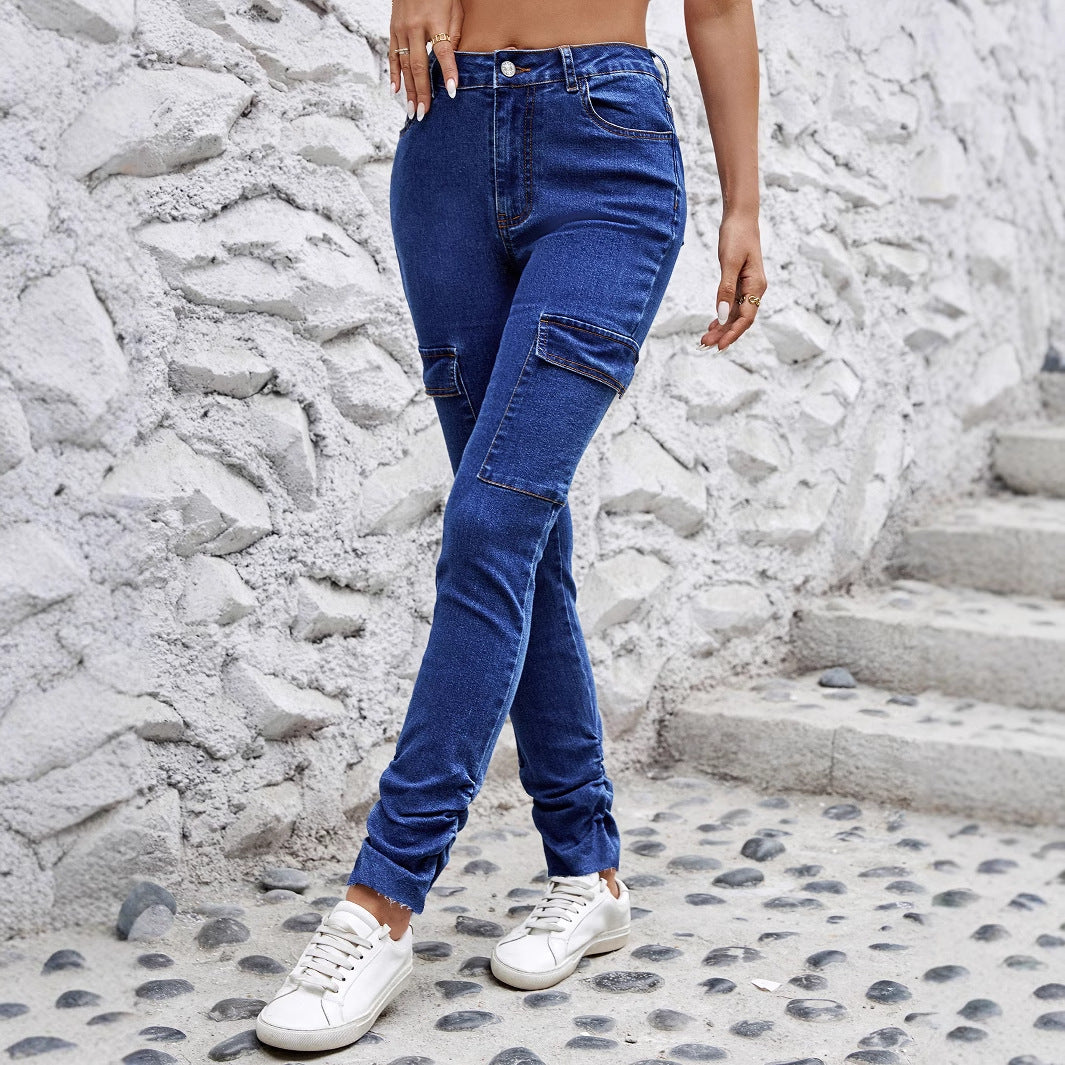 Women Clothing Stretch Slimming Tight Narrow Bottom Trouser Leg Jeans