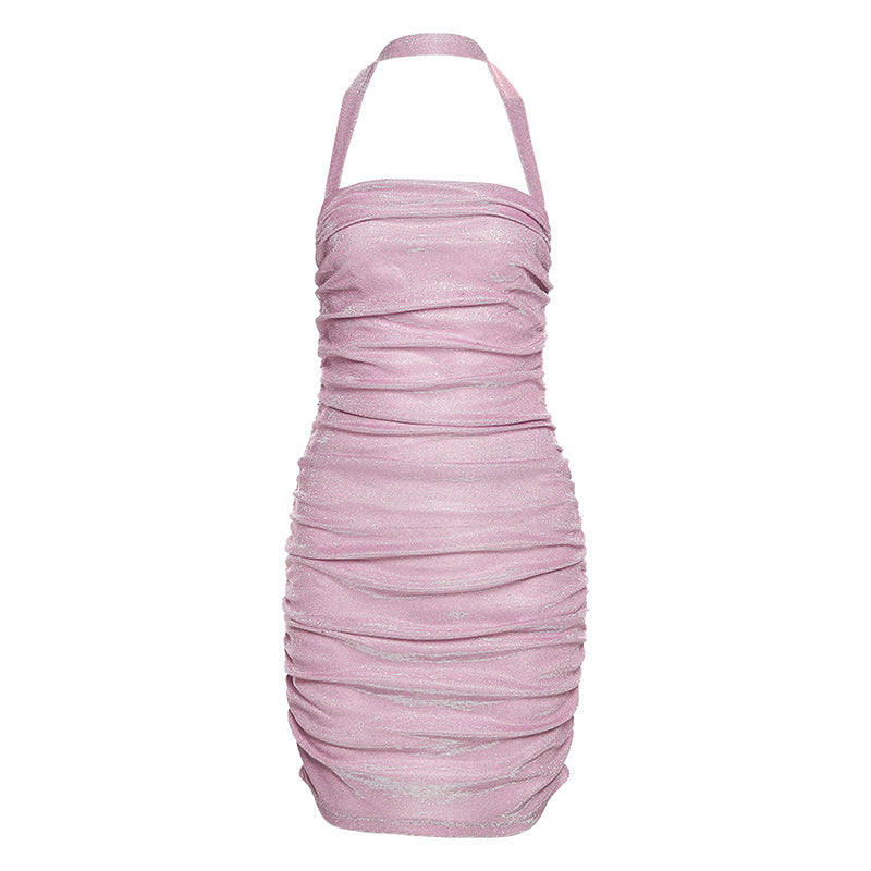 Spring Summer Women Clothing Halter Sexy Backless Slim Fit Sheath Elegant Dress
