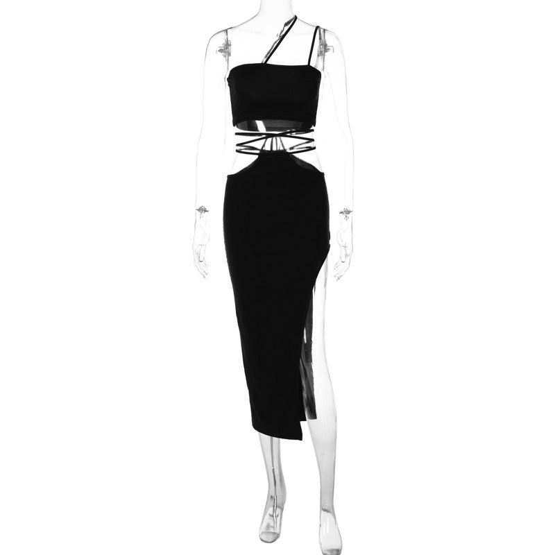 Summer Women Clothing Sleeveless Bandeau Sexy Lace up Irregular Asymmetric Skirt Set