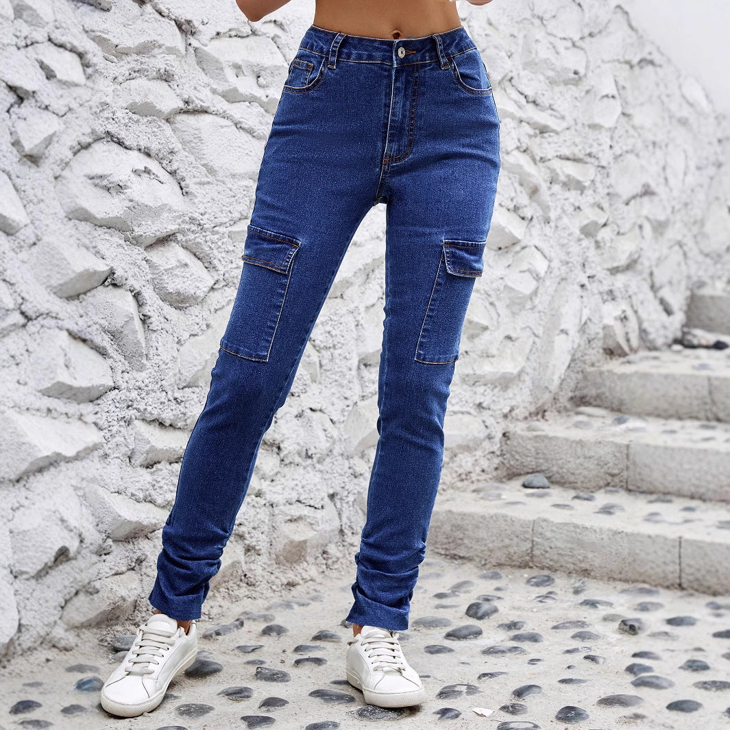 Women Clothing Stretch Slimming Tight Narrow Bottom Trouser Leg Jeans