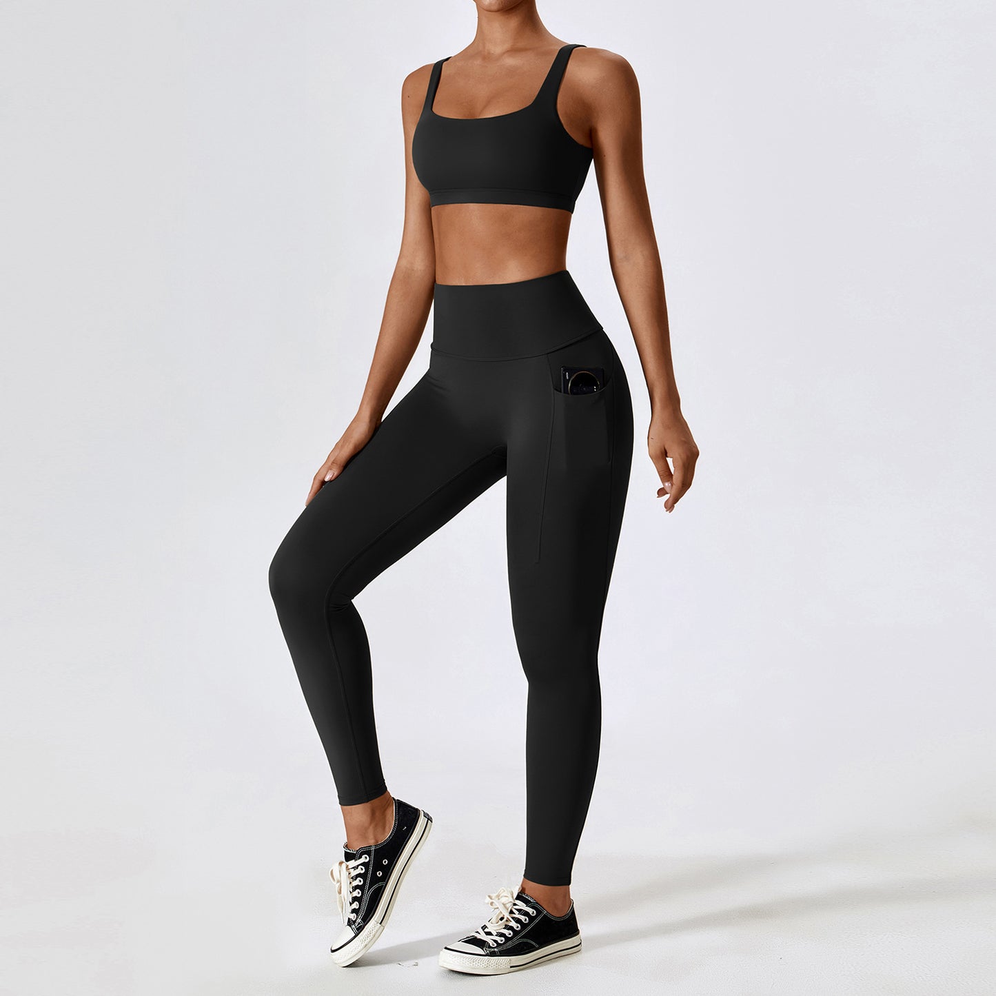 Quick Drying Nude Feel Yoga Clothes Push up Beauty Back Workout Clothes Pocket Hip Raise Skinny Sports Suit
