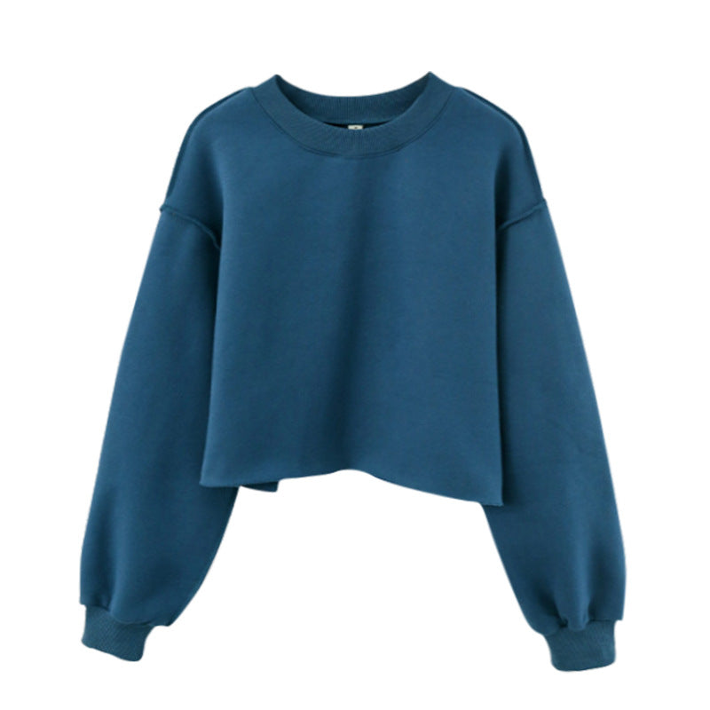 Fleece Lined Long Sleeved Fitness Yoga Wear Top Sports Cropped Short Sweater for Women
