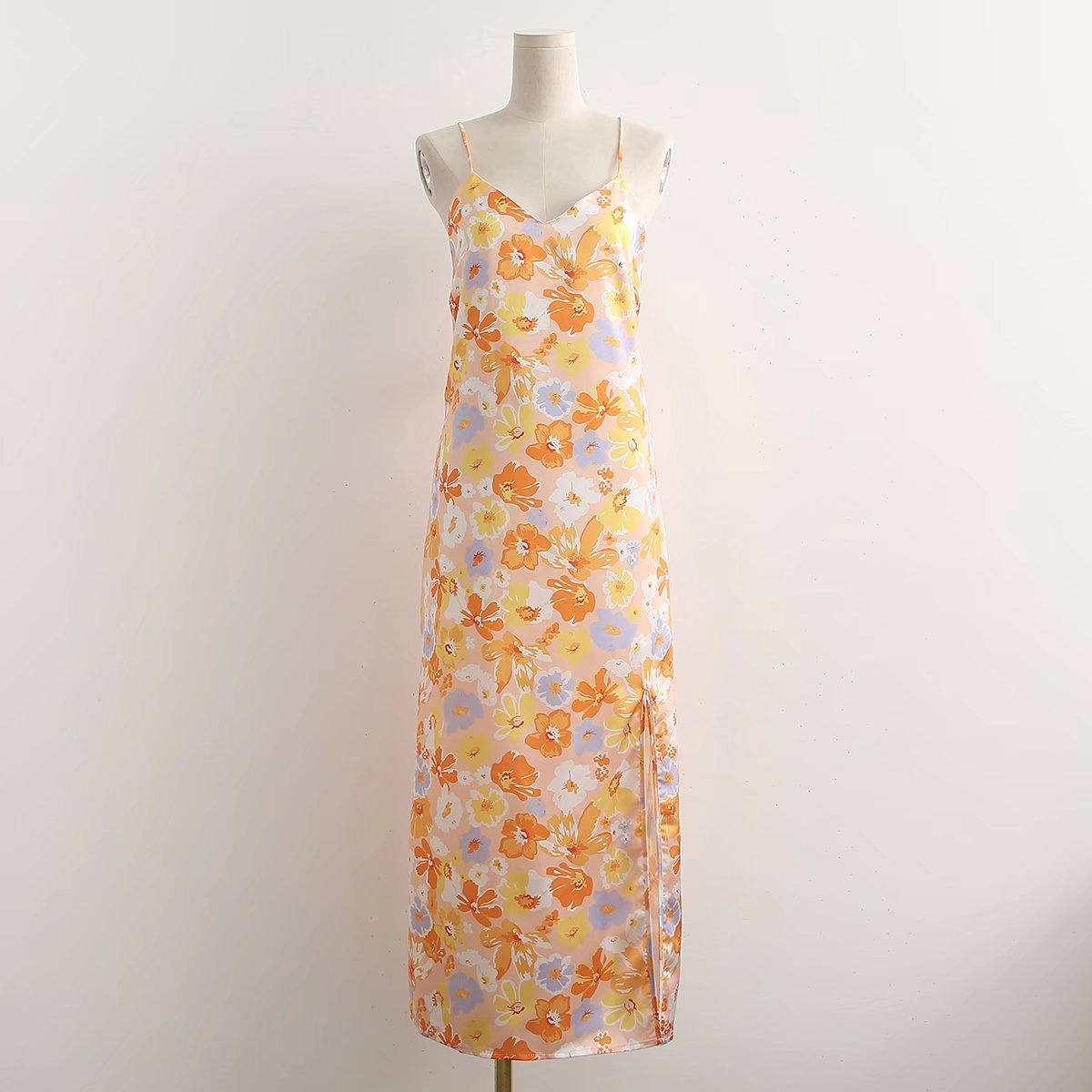 Summer Women Fashion Floral Print Backless Slip Dress Dress
