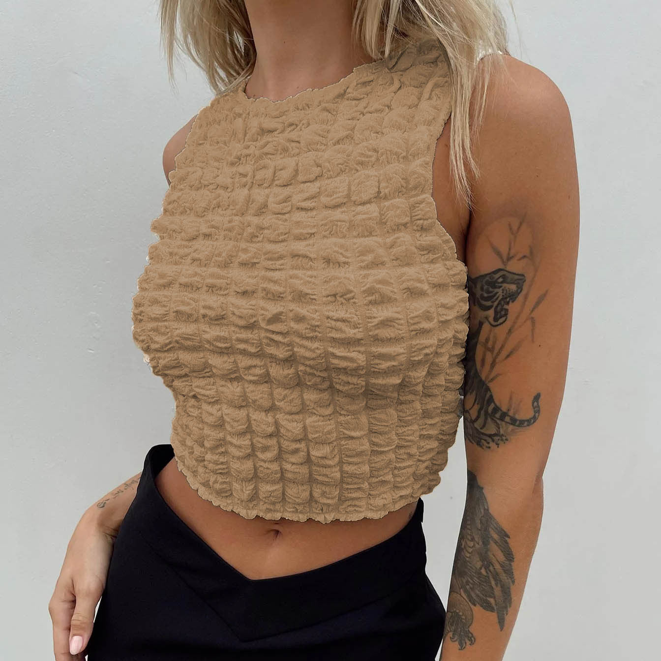 Spring Summer Small Vest Women Street Sexy Round Neck Sleeveless Short Cropped Top Women