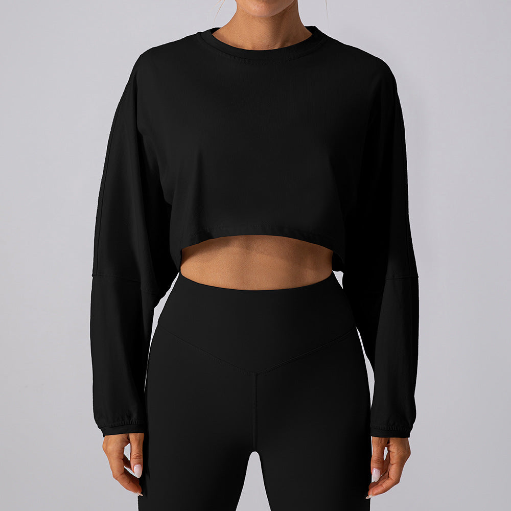 Round Neck Sweater T Shirt Short Sports Bottoming Shirt Yoga Running Loose Long Sleeve Top Women