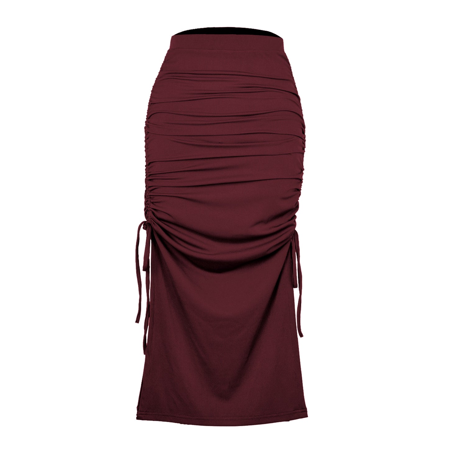 Slit Knitted Slim Skirt Pleated Tie Sexy Sheath Women Clothing Skirt