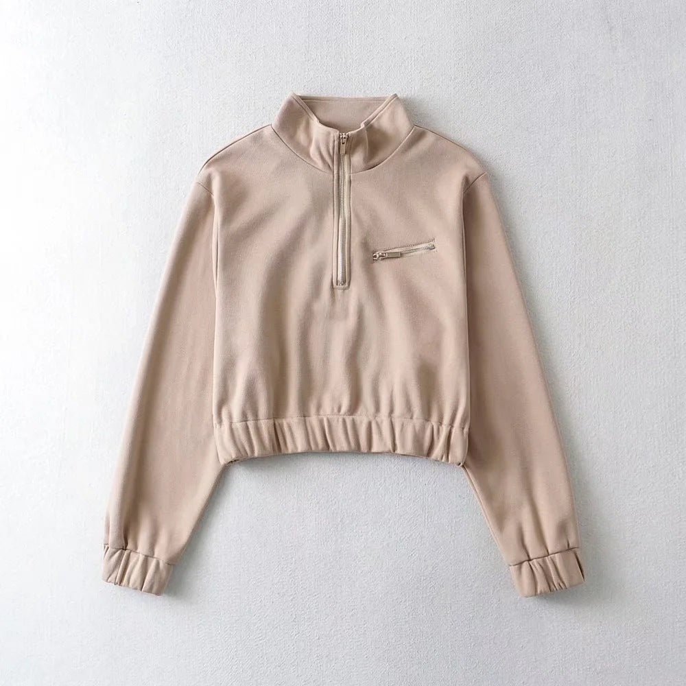 Autumn Winter New Half Zipper Sweater Trend Internet Celebrity Fashion Women Wear Stand Collar Loose-Fitting Short