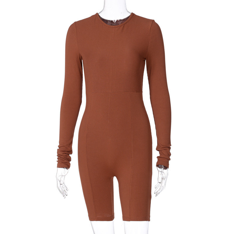 Autumn Winter Women Tight Fitting Solid Color Knitted Slim Sports Yoga Jumpsuit