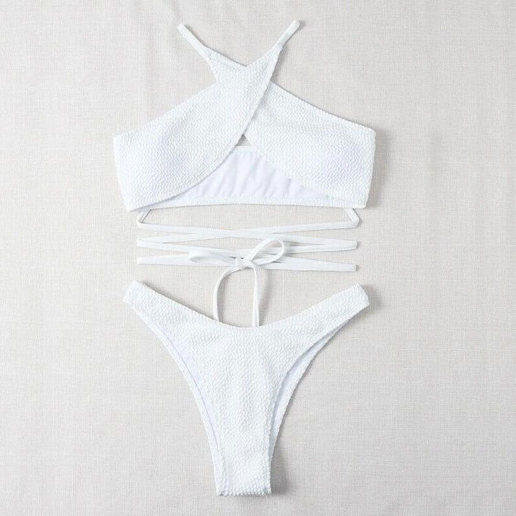 Swimsuit Solid Color Sexy Lace Up Split Swimming Suit Swimsuit Bikini Women Bikini