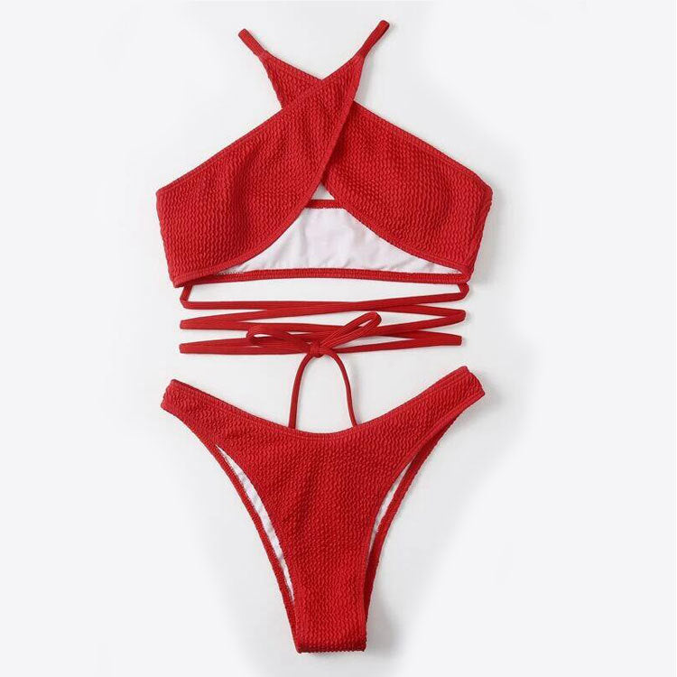Swimsuit Solid Color Sexy Lace Up Split Swimming Suit Swimsuit Bikini Women Bikini