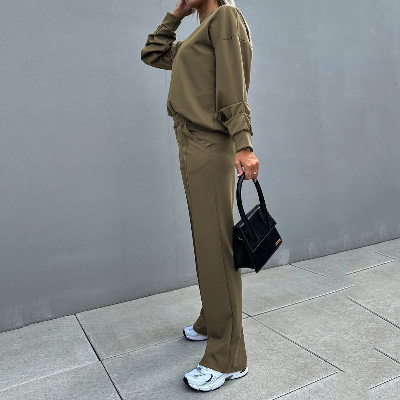 Autumn Winter round Neck Sweater Top Casual Trousers Two-Piece Set Women Clothes Sweater Suit Basic