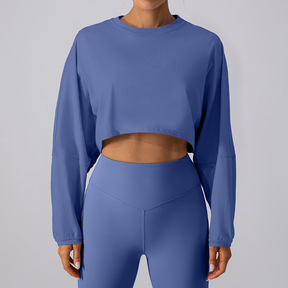 Round Neck Sweater T Shirt Short Sports Bottoming Shirt Yoga Running Loose Long Sleeve Top Women