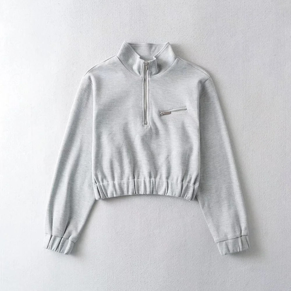 Autumn Winter New Half Zipper Sweater Trend Internet Celebrity Fashion Women Wear Stand Collar Loose-Fitting Short