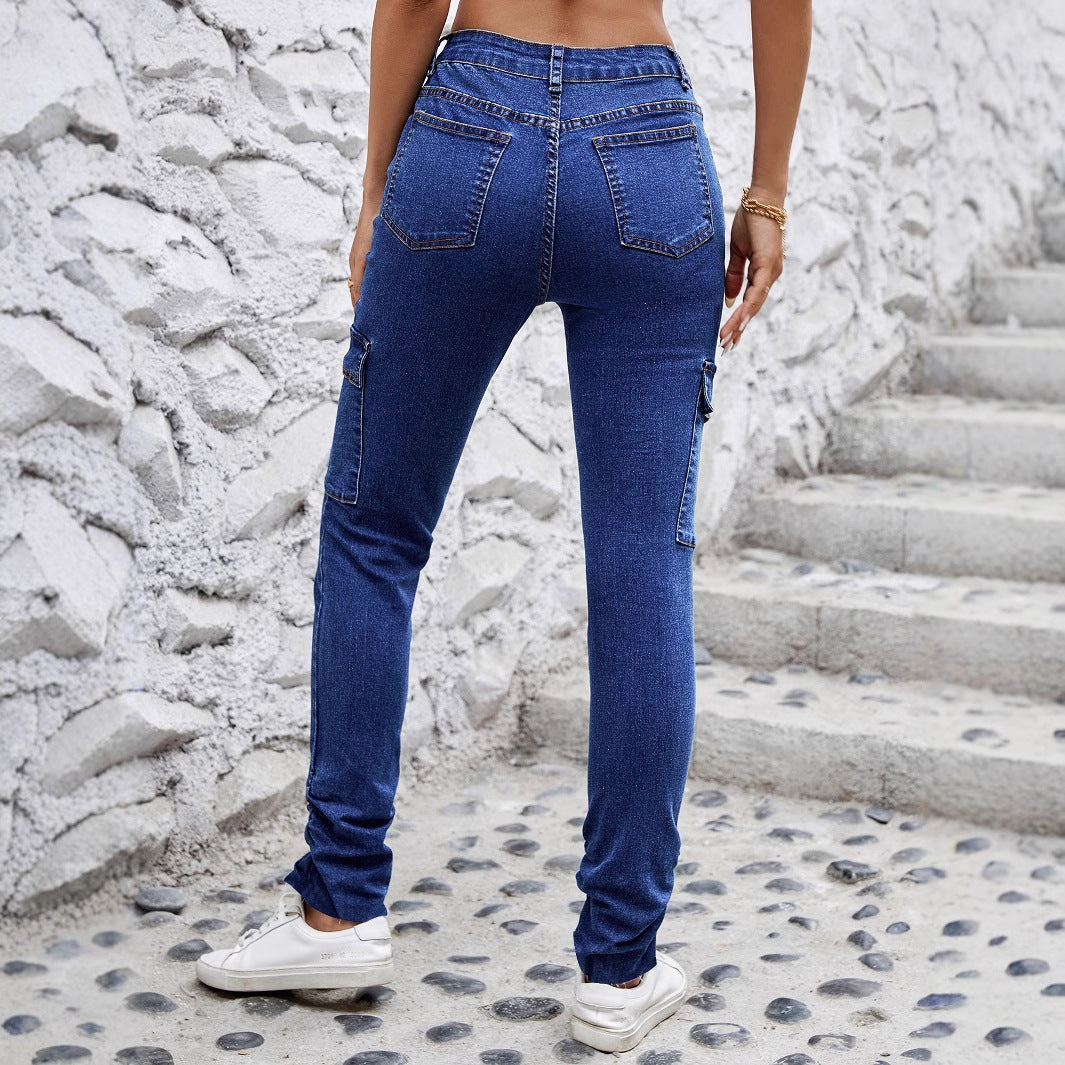 Women Clothing Stretch Slimming Tight Narrow Bottom Trouser Leg Jeans
