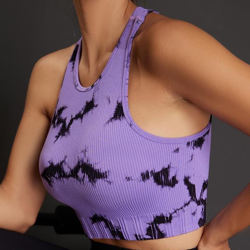 Seamless Knitted Tie Dye Tight Sexy Slim Fitting Back Shaping Fitness Running Yoga Exercise Vest Women