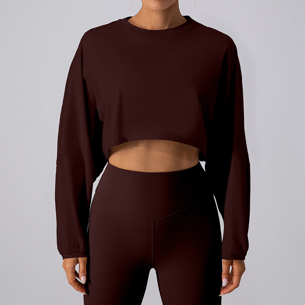 Round Neck Sweater T Shirt Short Sports Bottoming Shirt Yoga Running Loose Long Sleeve Top Women