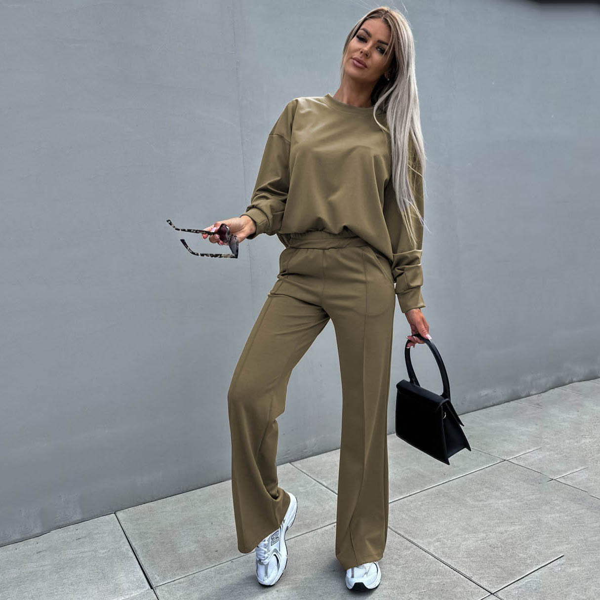 Autumn Winter round Neck Sweater Top Casual Trousers Two-Piece Set Women Clothes Sweater Suit Basic