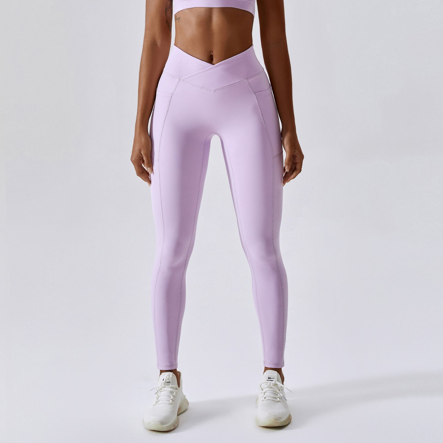 Nude Feel Yoga Pants Hip Lifting Pocket Quick Drying Fitness Pants Criss Cross Waist Head Skinny Running Sports Pants Women