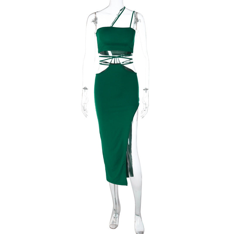 Summer Women Clothing Sleeveless Bandeau Sexy Lace up Irregular Asymmetric Skirt Set