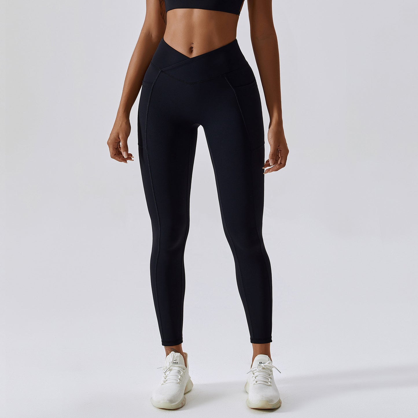 Nude Feel Yoga Pants Hip Lifting Pocket Quick Drying Fitness Pants Criss Cross Waist Head Skinny Running Sports Pants Women