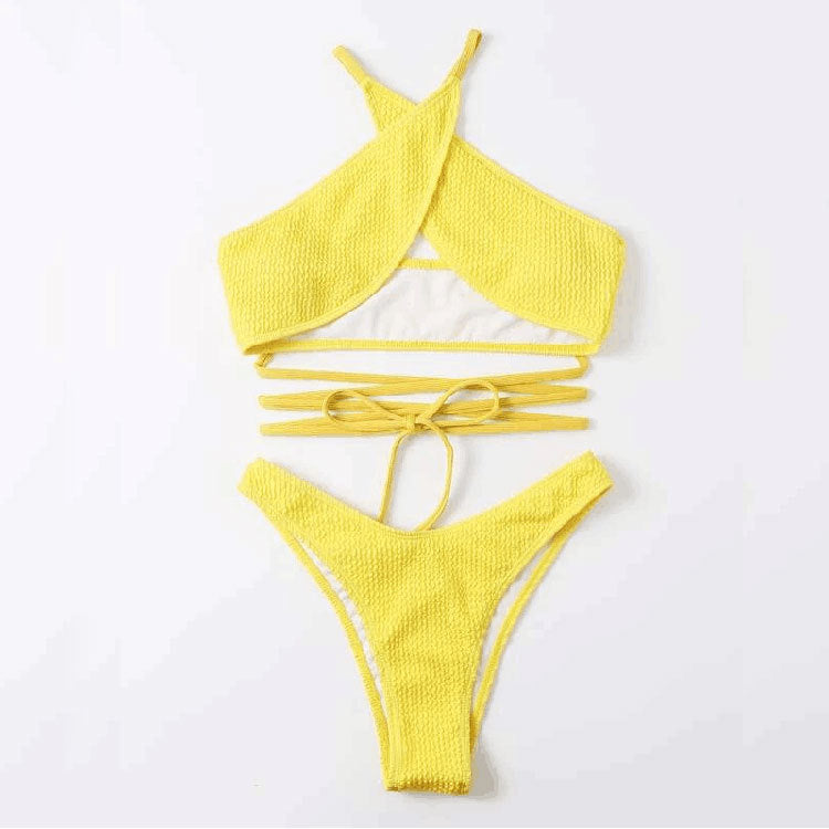 Swimsuit Solid Color Sexy Lace Up Split Swimming Suit Swimsuit Bikini Women Bikini