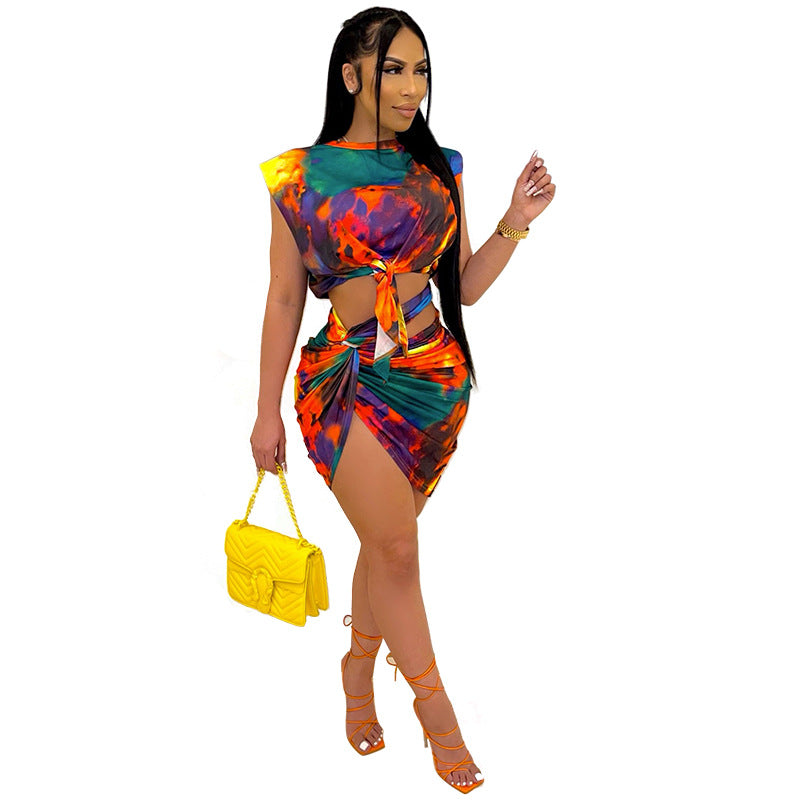 Clothing Suit Skirt Sexy Printed Tie-Dye Bandage Sexy Nightclub Dress